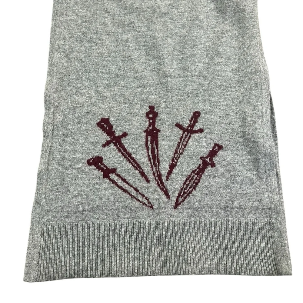 RAG & BONE Gray Burgundy Wool Knit Scarf Dagger Motif‎ Unisex 77”